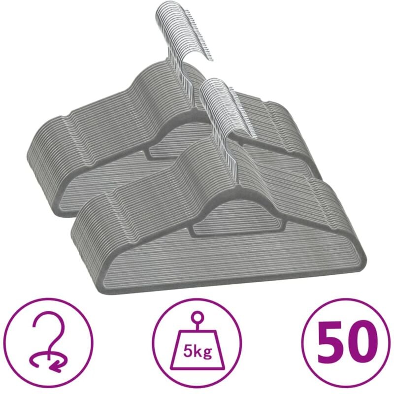 foto del prodotto set appendiabiti 50 pz antiscivolo grigio in velluto vidaxl