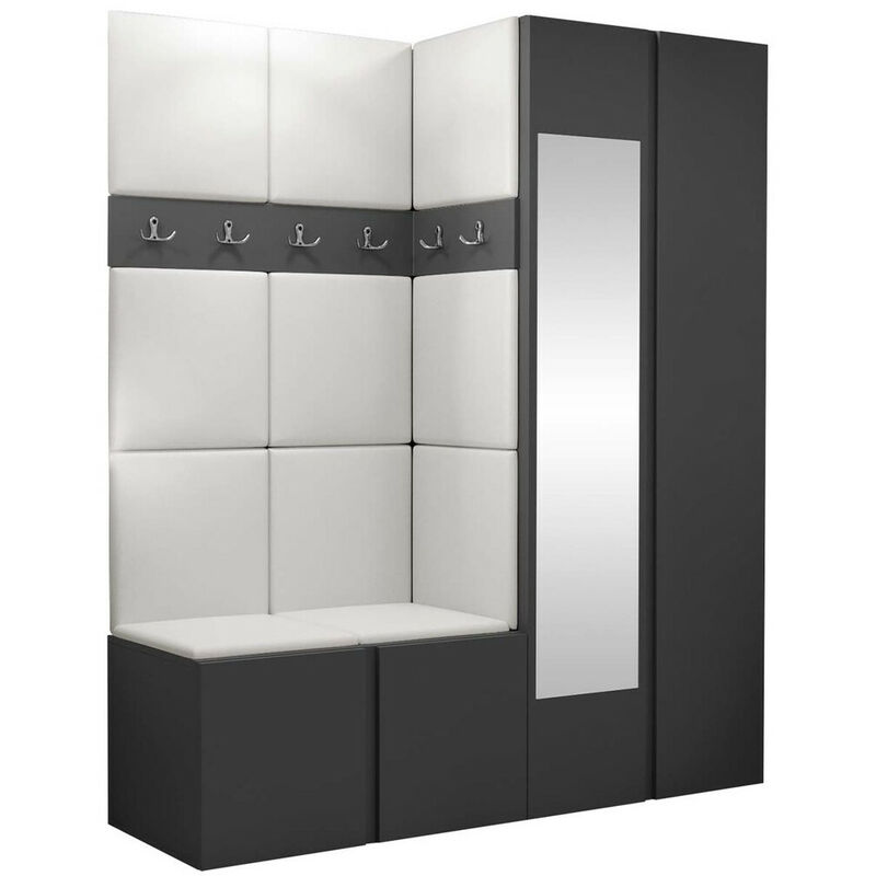 foto del prodotto set arredo da corridoio hartford 278, eco pelle soft 017, 186x158x46cm, con, truciolare laminato, eco pelle, montaggio a parete, da terra