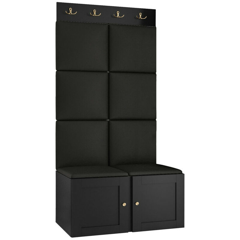 foto del prodotto set arredo da corridoio hartford 375, nero, 186x84x46cm, senza, truciolare laminato, eco pelle, pannello di fibra a media densit , montaggio a