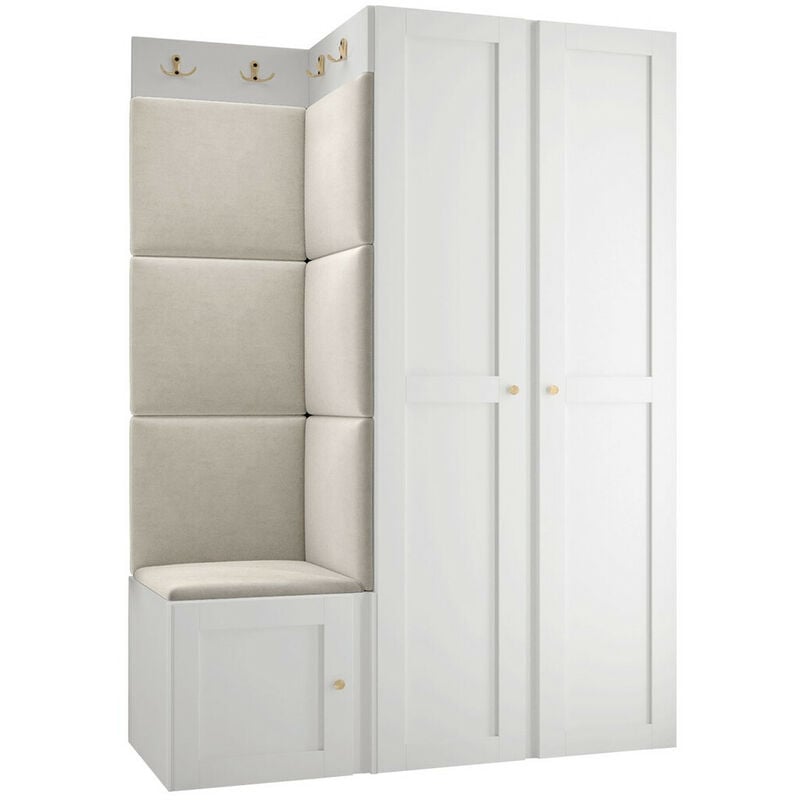 foto del prodotto set arredo da corridoio hartford 379, bianco, 186x116x46cm, senza, arazzo, pannello di fibra a media densit , truciolare laminato, montaggio a