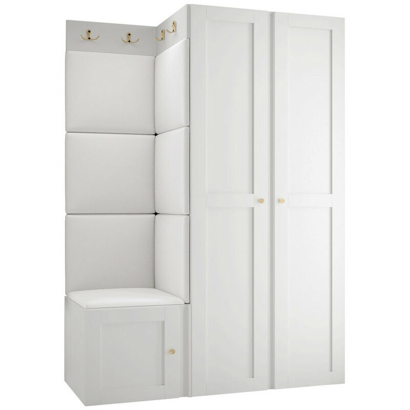 foto del prodotto set arredo da corridoio hartford 379, bianco, 186x116x46cm, senza, pannello di fibra a media densit , eco pelle, truciolare laminato, montaggio a