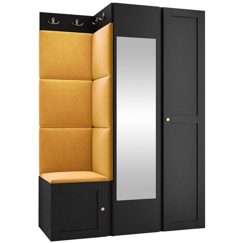 foto del prodotto set arredo da corridoio hartford 380, nero, 186x116x46cm, con, arazzo, pannello di fibra a media densit , truciolare laminato, da terra, montaggio a