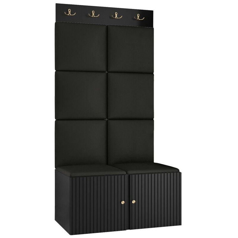 foto del prodotto set arredo da corridoio hartford 383, nero, 186x84x46cm, senza, truciolare laminato, eco pelle, pannello di fibra a media densit , montaggio a
