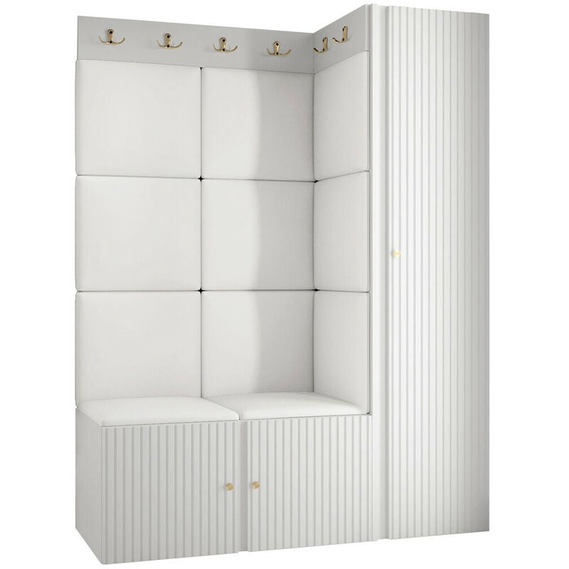 foto del prodotto set arredo da corridoio hartford 385, bianco, 186x124x46cm, senza, pannello di fibra a media densit , eco pelle, truciolare laminato, montaggio a