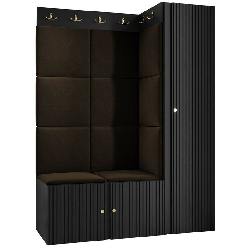 foto del prodotto set arredo da corridoio hartford 385, nero, 186x124x46cm, senza, truciolare laminato, arazzo, pannello di fibra a media densit , montaggio a parete,