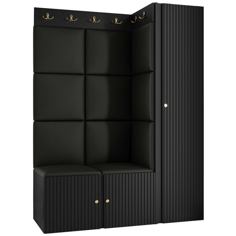 foto del prodotto set arredo da corridoio hartford 385, nero, 186x124x46cm, senza, truciolare laminato, eco pelle, pannello di fibra a media densit , montaggio a