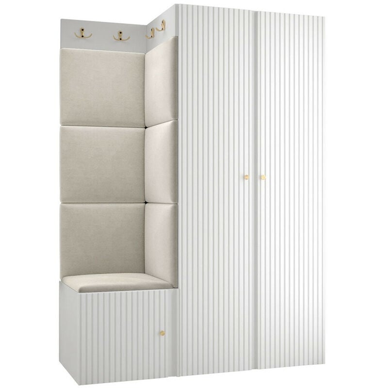 foto del prodotto set arredo da corridoio hartford 387, bianco, 186x116x46cm, senza, pannello di fibra a media densit , truciolare laminato, arazzo, montaggio a