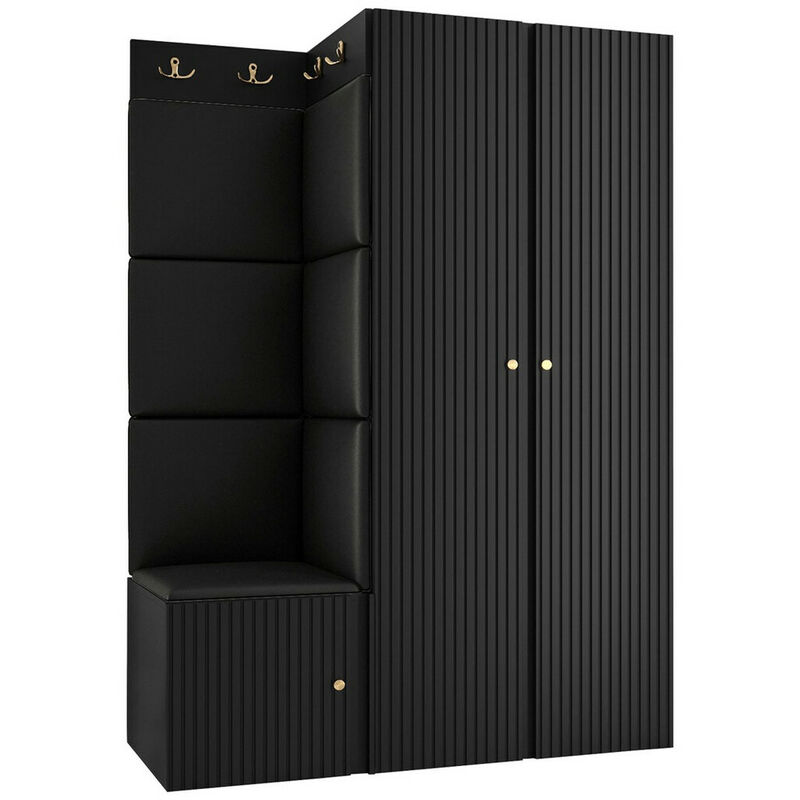 foto del prodotto set arredo da corridoio hartford 387, nero, 186x116x46cm, senza, truciolare laminato, eco pelle, pannello di fibra a media densit , montaggio a