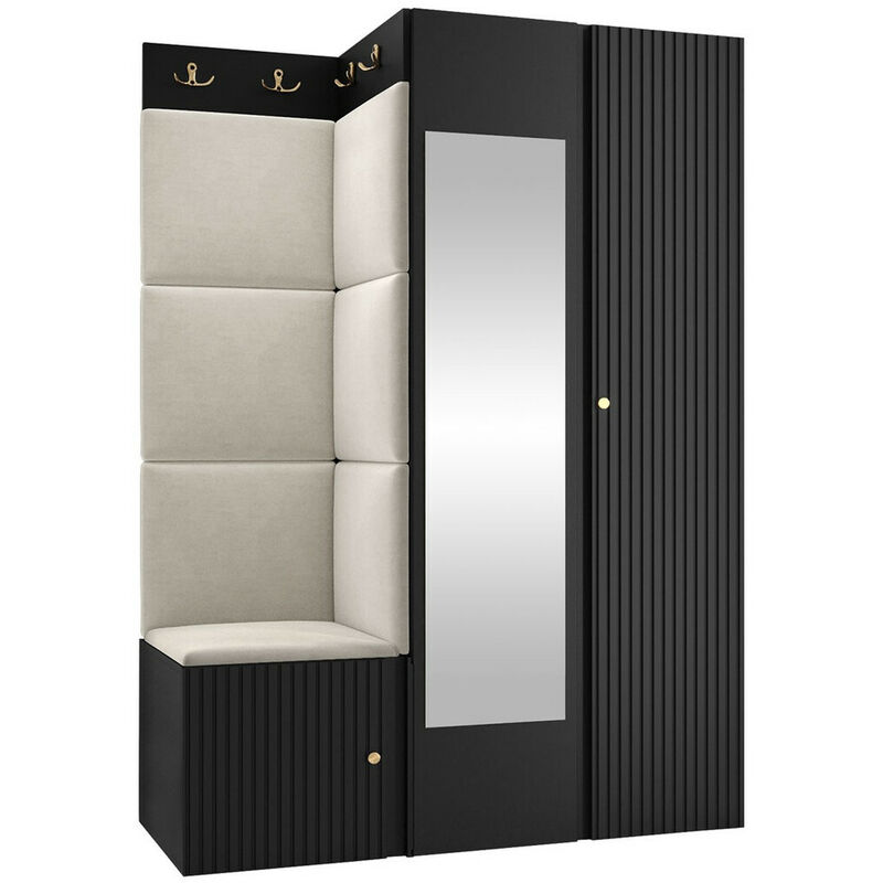 foto del prodotto set arredo da corridoio hartford 388, nero, 186x116x46cm, con, truciolare laminato, arazzo, pannello di fibra a media densit , montaggio a parete, da