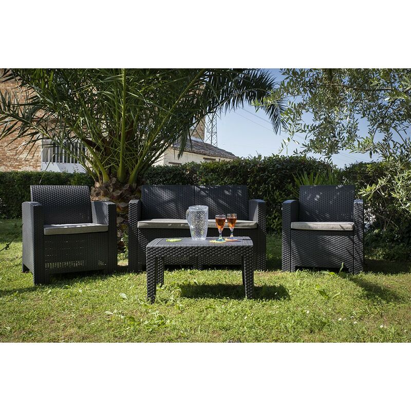 foto del prodotto set arredo giardino color grigio divano 2 poltrone tavolino giove stilprojectstore
