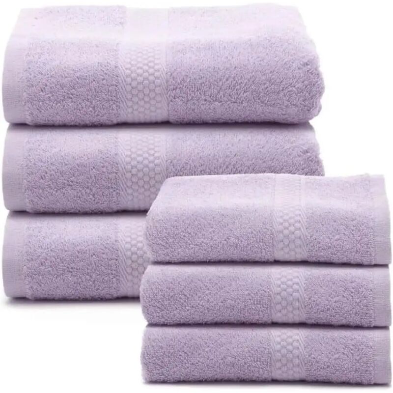 foto del prodotto set asciugamani 100 cotone, 3 viso 55x100 cm 3 bidet 40x60 cm lilla caleffi