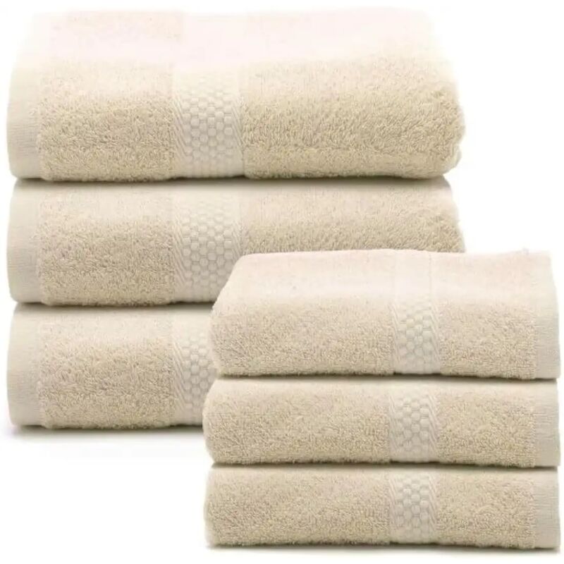foto del prodotto set asciugamani 100 cotone, 3 viso 55x100 cm 3 bidet 40x60 cm, vaniglia caleffi