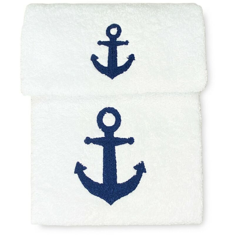 immagine 0 del prodotto set asciugamani ancora blu puro cotone made in italy
