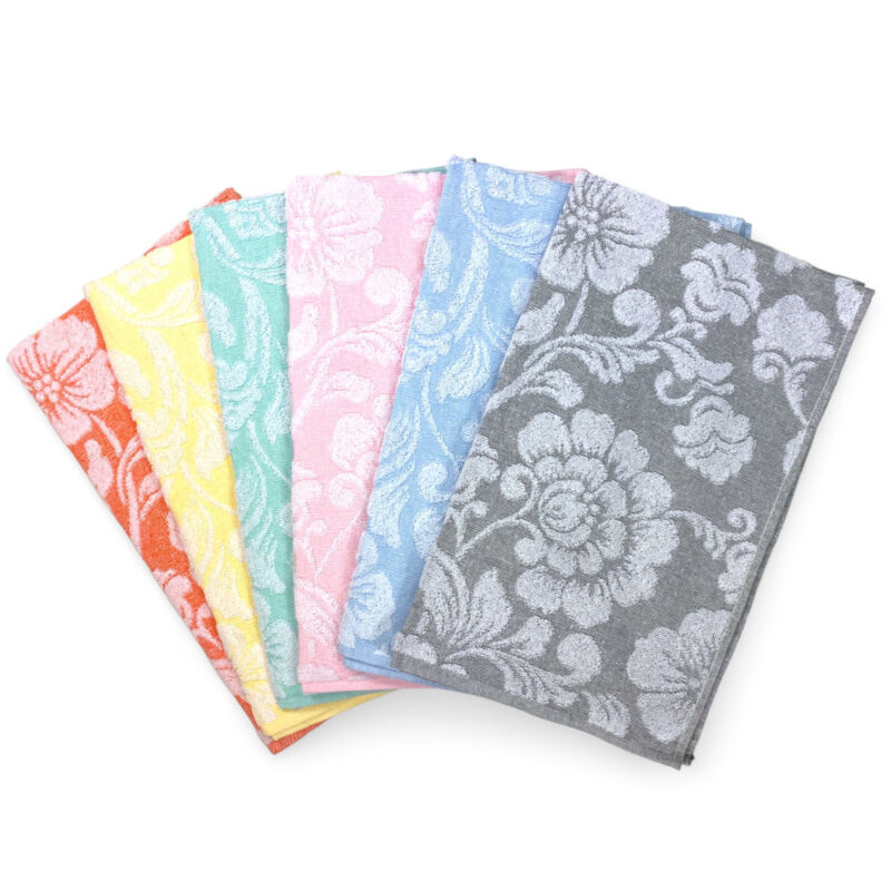 foto del prodotto set asciugamani bagno in cotone 60x100 e 40x60 flowers, 6 pezzi, 350 gr mq, colori pastello, made in italy, assorbenti e morbidi cm. 60x100