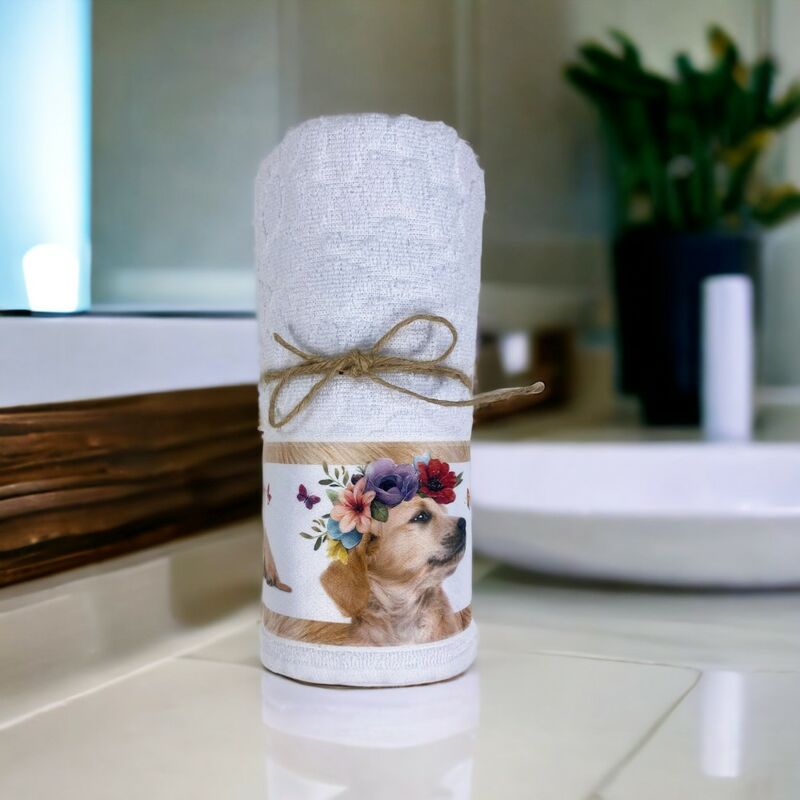 foto del prodotto set asciugamani cani spiritosi in puro cotone made in italy bianco