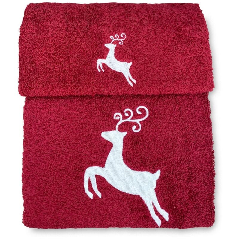 foto del prodotto set asciugamani cervo bordò puro cotone made in italy