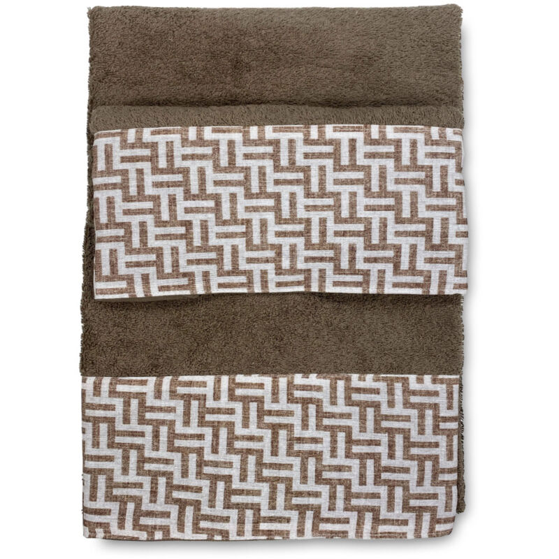 foto del prodotto set asciugamani con bordo fashion beige in puro cotone made in italy