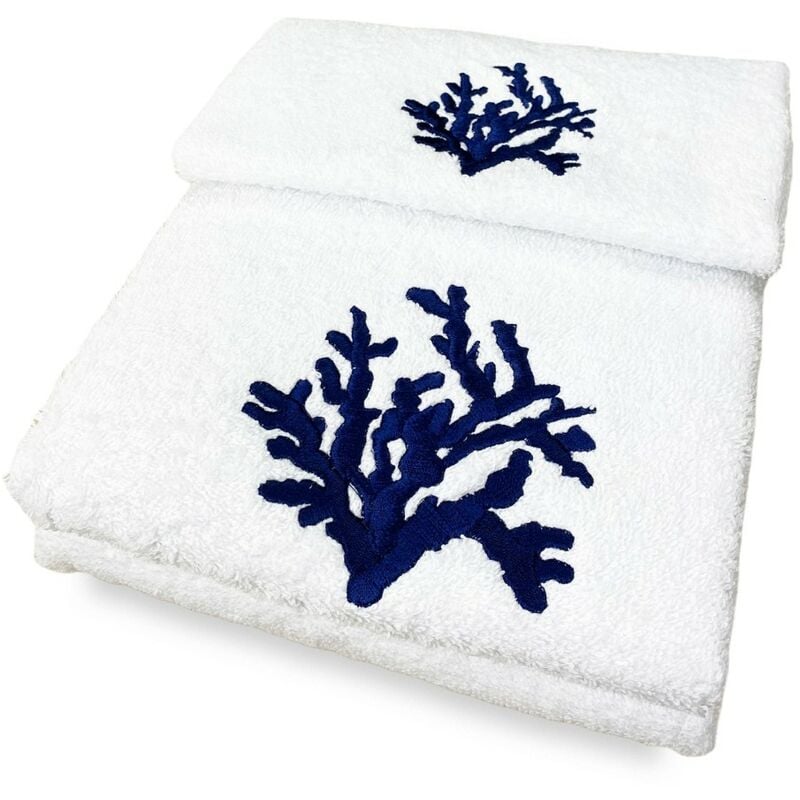 foto del prodotto set asciugamani corallo blu puro cotone made in italy