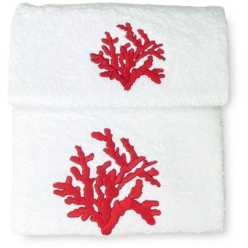 foto del prodotto set asciugamani corallo rosso puro cotone made in italy