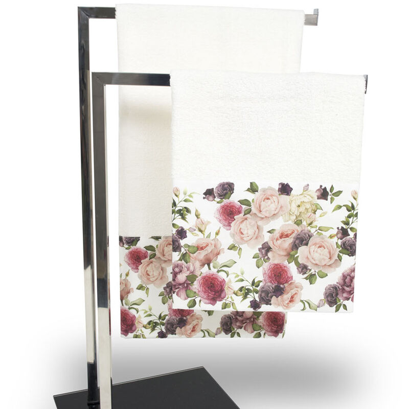 foto del prodotto set asciugamani e teli bagno in stampa digitale linea fresh dis. rose, misuracopiolacolorerose
