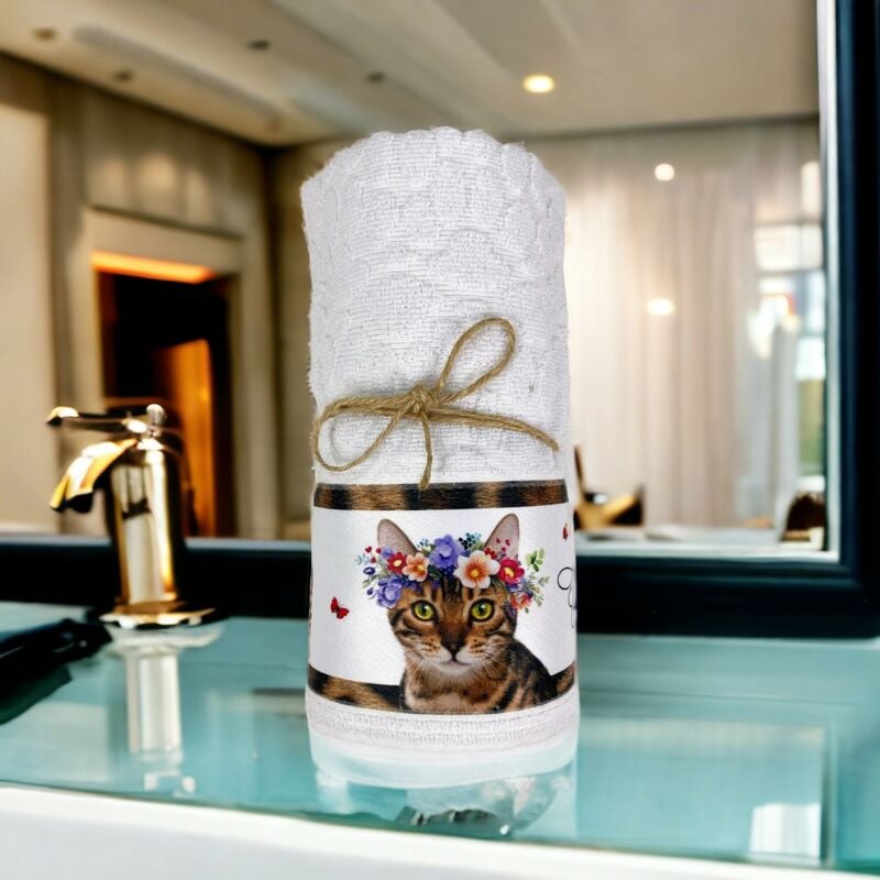 foto del prodotto set asciugamani gatti spiritosi in puro cotone made in italy bianco