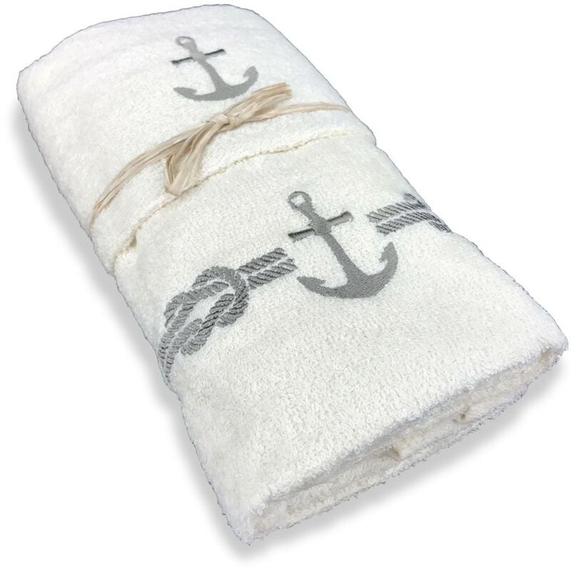 foto del prodotto set asciugamani spugna mare marino ancora beige