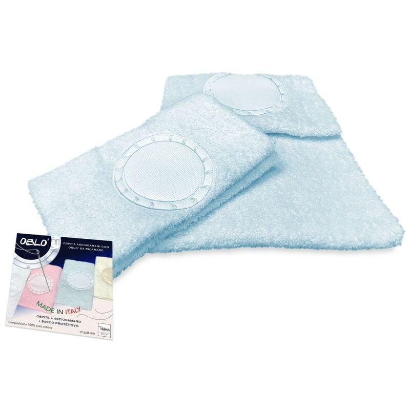 foto del prodotto set asciugamani spugna tela aida da ricamare punto croce 1 1 con obl viso e ospite complete di sacco washy azzurro