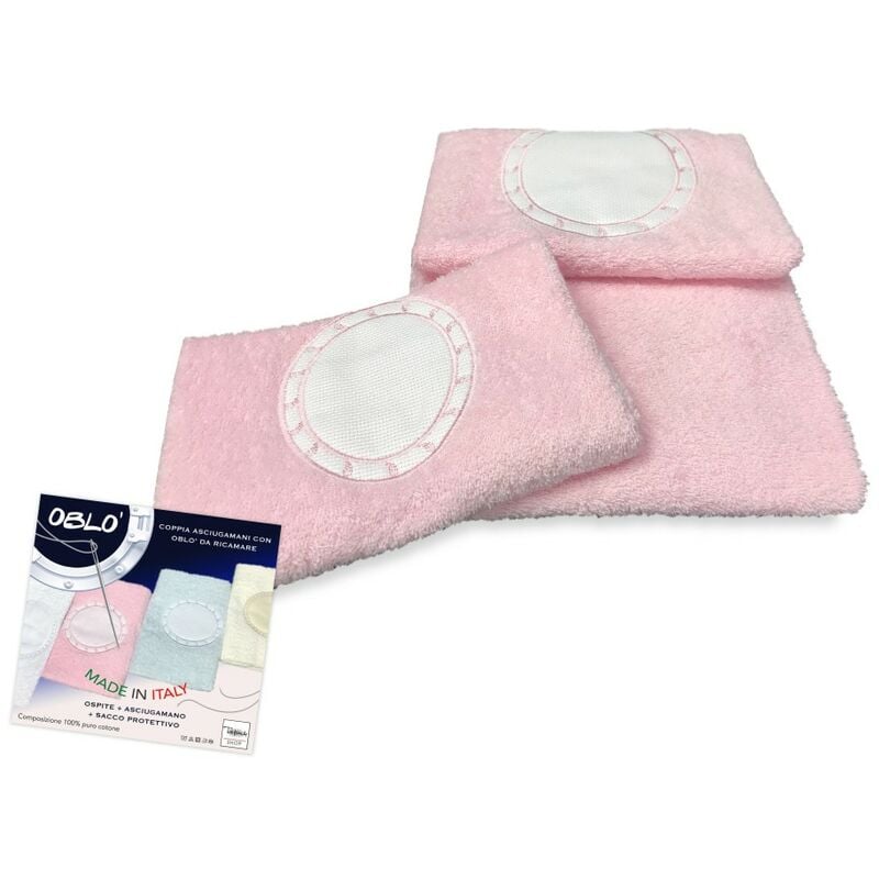 foto del prodotto set asciugamani spugna tela aida da ricamare punto croce 1 1 con obl viso e ospite complete di sacco washy rosa