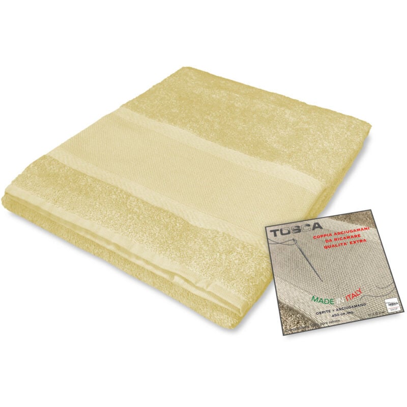 foto del prodotto set asciugamani spugna tosca tela aida da ricamare punto croce 1 1 viso e ospite giallo