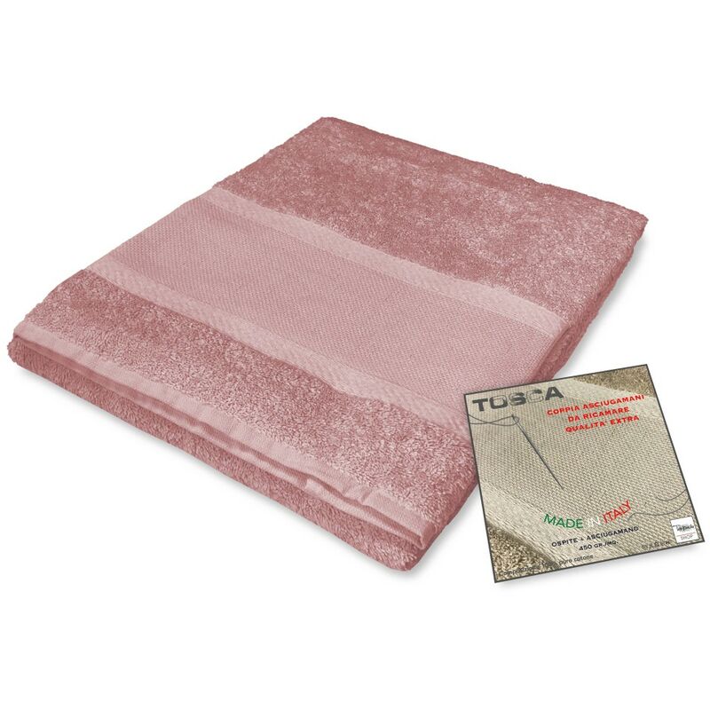 foto del prodotto set asciugamani spugna tosca tela aida da ricamare punto croce 1 1 viso e ospite rosa antico