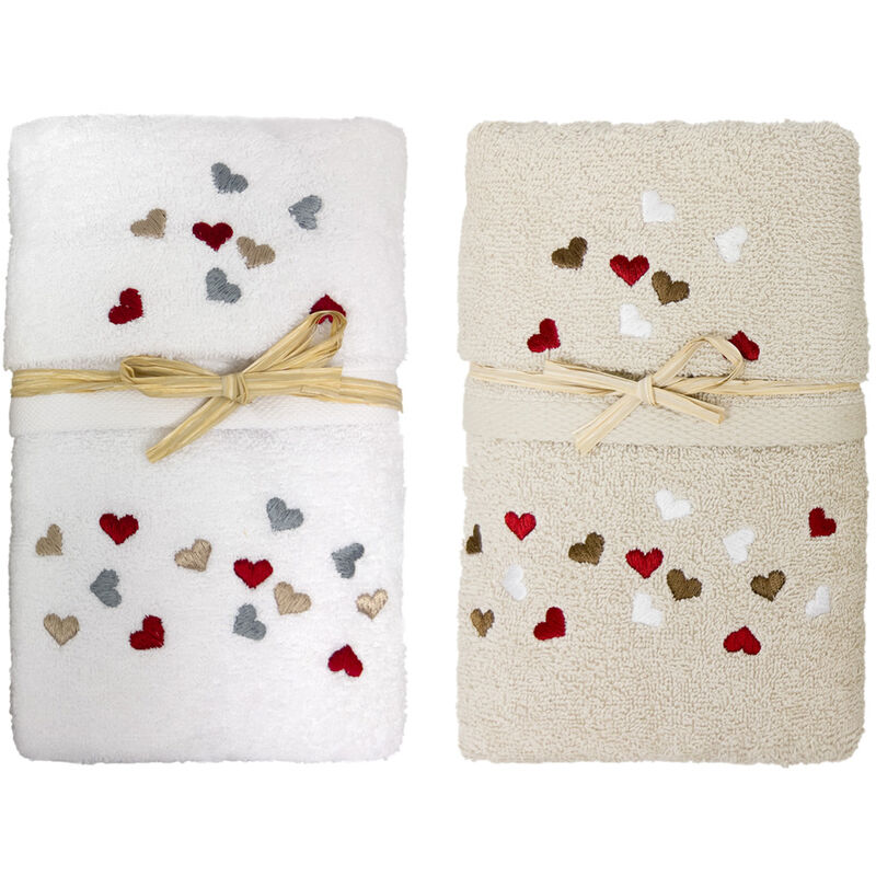 foto del prodotto set asciugamano copiola salvietta bagno in spugna 100 cotone cuoricini multicolore, misuracopiolacolorebianco