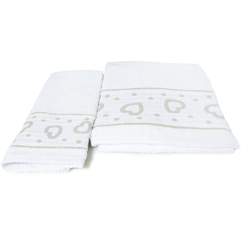 foto del prodotto set asciugamano copiola salvietta bagno in spugna 100 cotone mod amore bianco