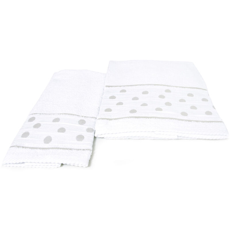 foto del prodotto set asciugamano copiola salvietta bagno in spugna 100 cotone mod pois bianco