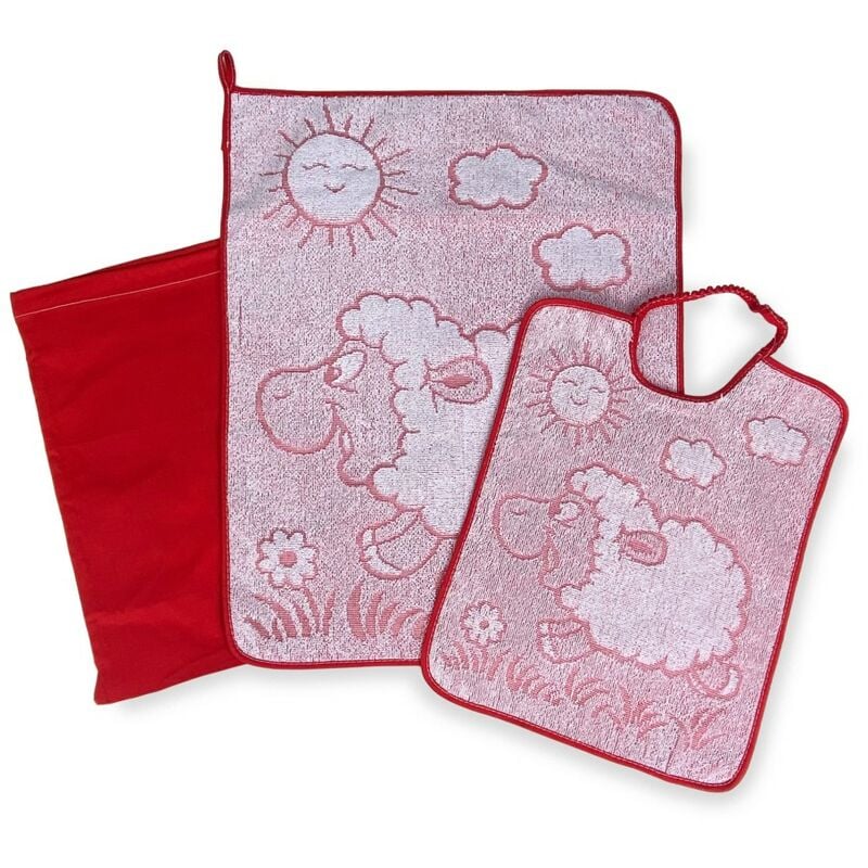 foto del prodotto set asilo tris sacco e asciugamano e bavaglino wooly scuola materna rosso