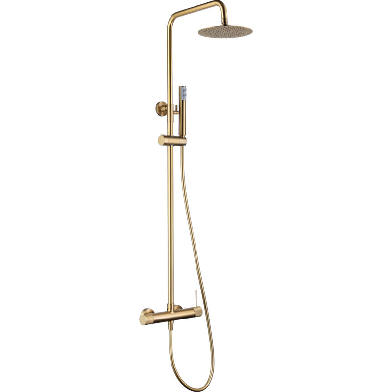 immagine 0 del prodotto set asta doccia monocomando allungabile colonna doccia monocomando con doccetta, maniglia doccia, soffione oro spazzolato