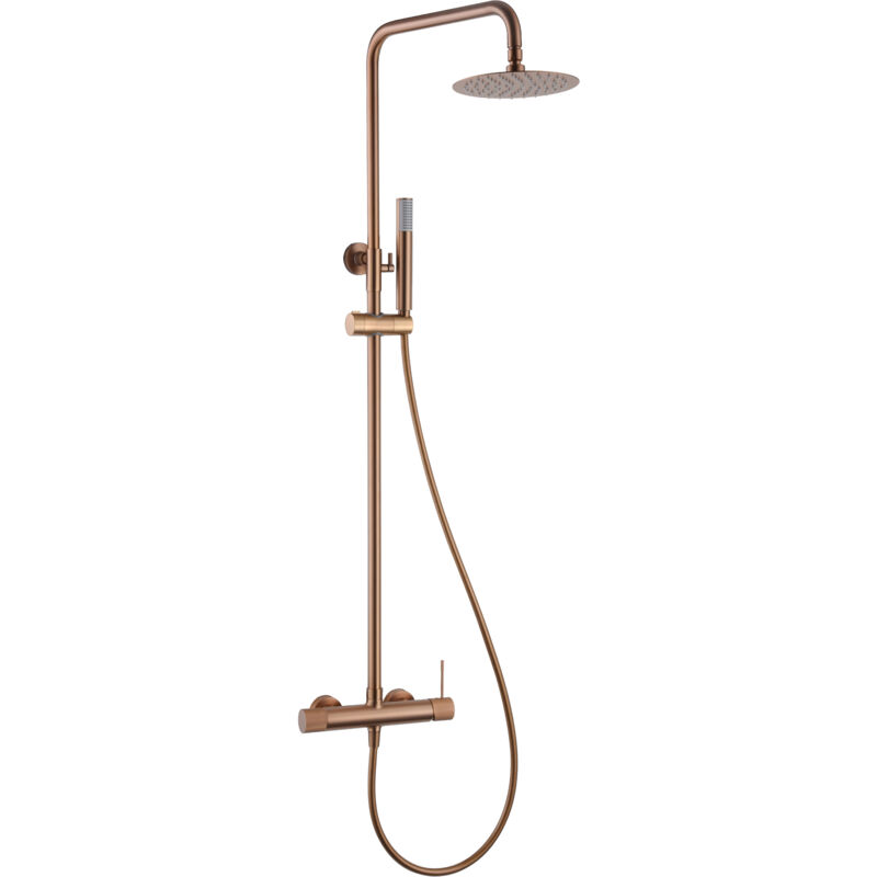 immagine 0 del prodotto set asta doccia monocomando allungabile colonna doccia monocomando con soffione, maniglia doccia, colore oro rosa spazzolato