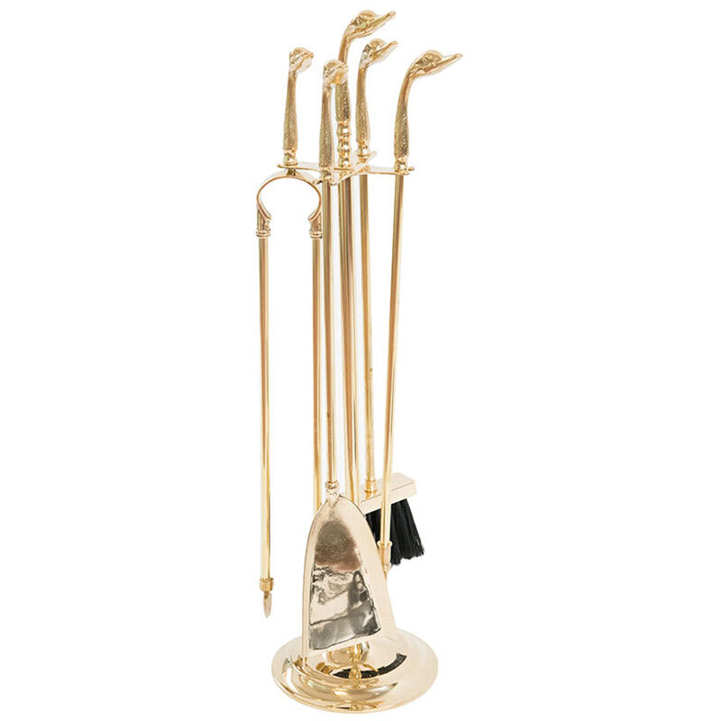 foto del prodotto set attrezzi camino mod. ottone cigno cm. 18xh70 accessori per caminetto