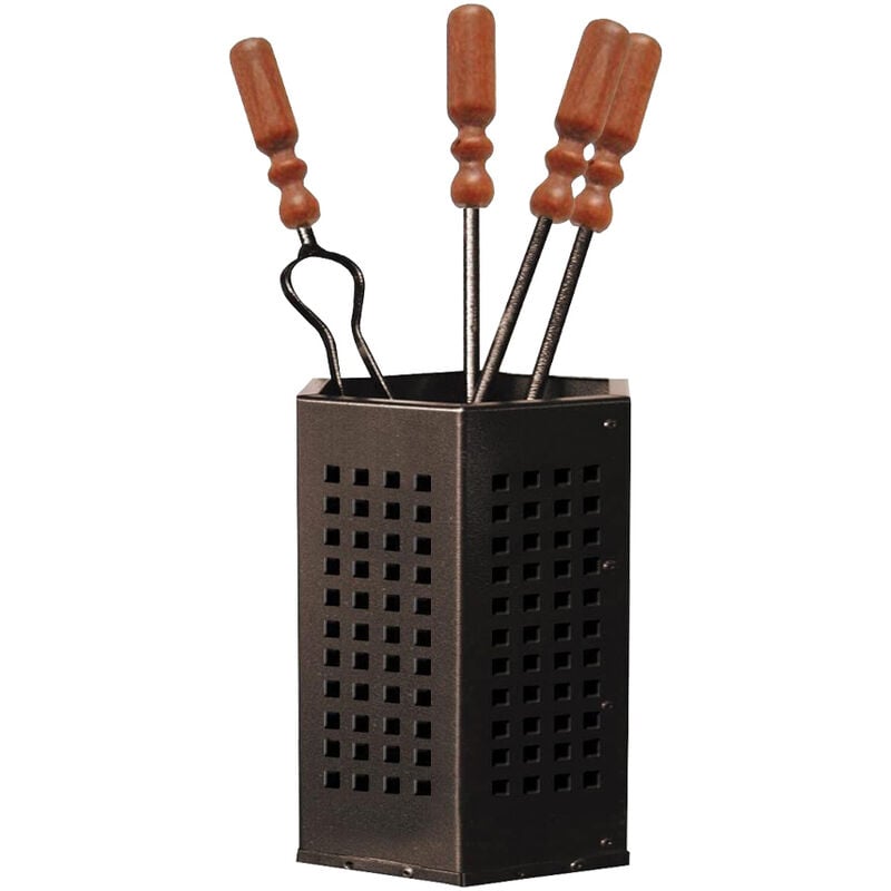 foto del prodotto set attrezzi per camino stufe 4 pezzi con manico legno 18x50 cm artigianferro