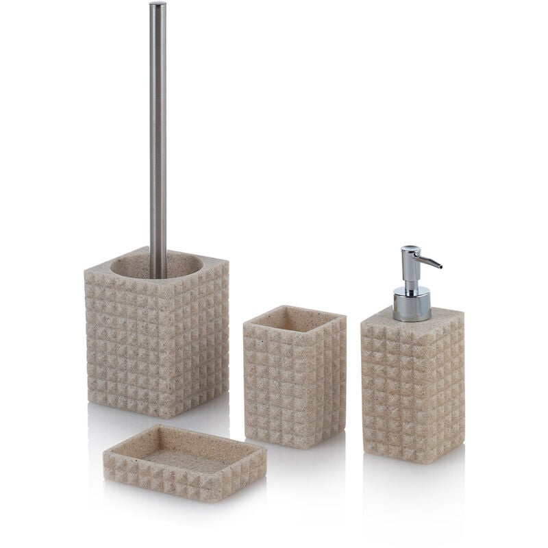 foto del prodotto set bagno 4 pezzi geometric in resina e metallo sabbia sabbia