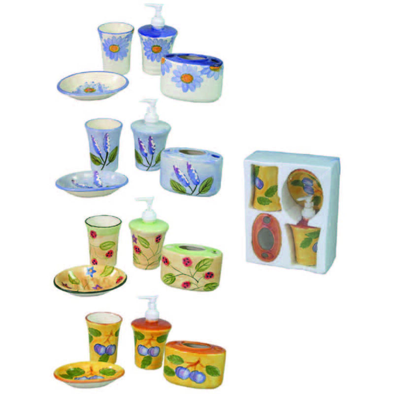foto del prodotto set bagno in ceramica decorata colorata