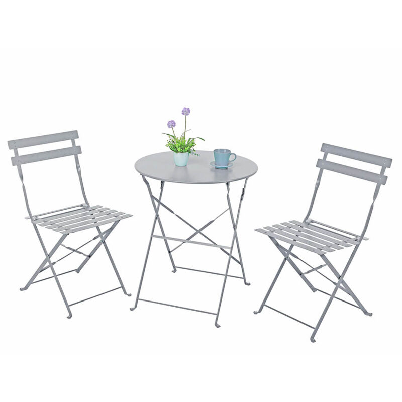 foto del prodotto set balcone con sedie e tavolino in acciaio pieghevoli dalia grigio