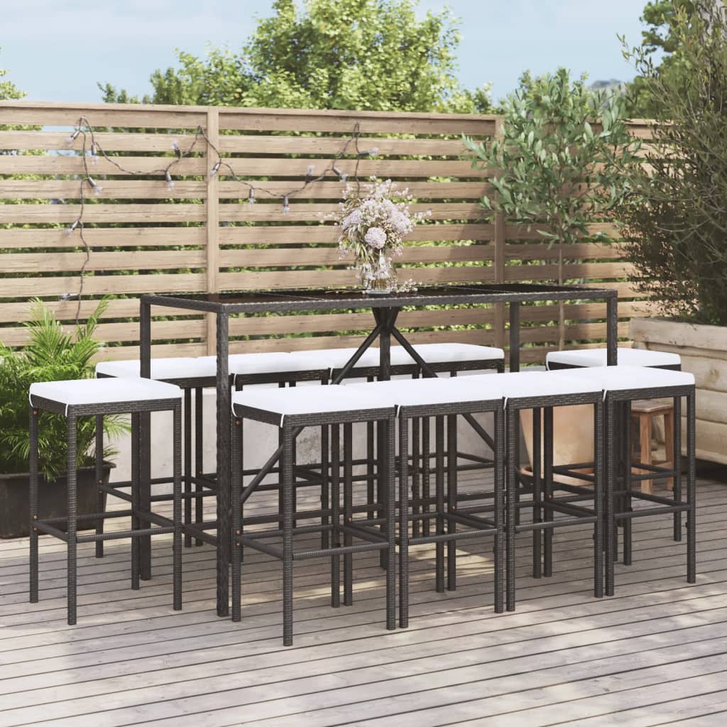 foto del prodotto set bar da giardino 11 pz con cuscini in polyrattan nerocod mxl 91275