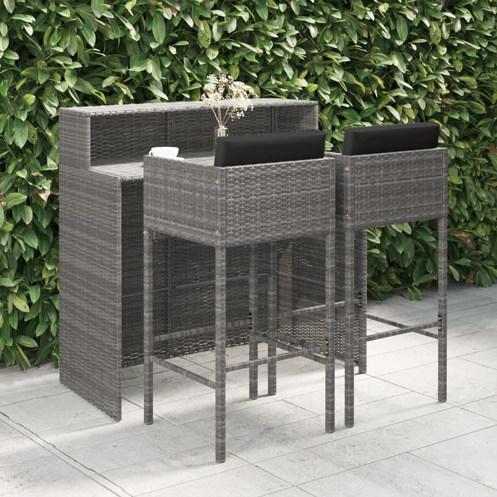foto del prodotto set bar da giardino 3 pz con cuscini in polyrattan grigio cod mxl 34673