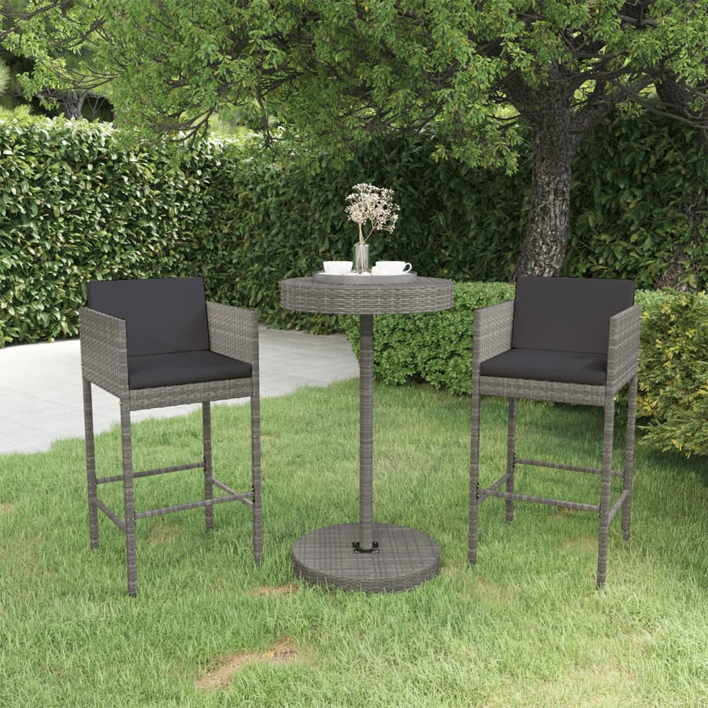 foto del prodotto set bar da giardino 3 pz con cuscini in polyrattan grigio cod mxl 35228