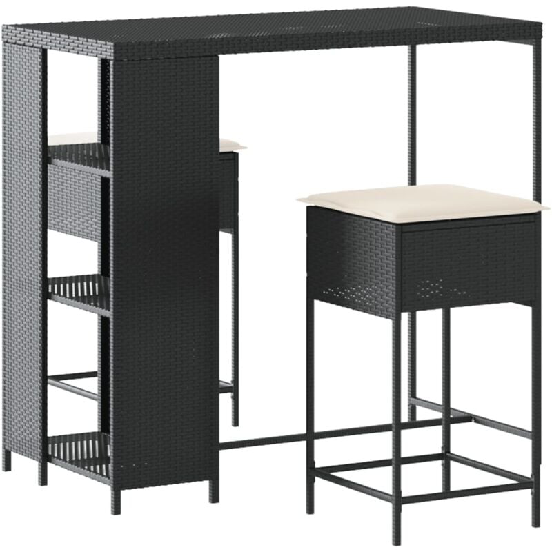 foto del prodotto set bar da giardino 3 pz con cuscini in polyrattan nero vidaxl