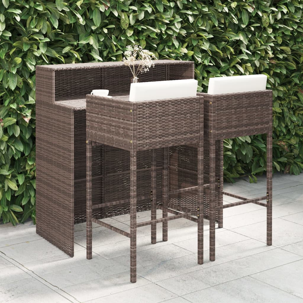 foto del prodotto set bar da giardino 3 pz con cuscini polyrattan marrone