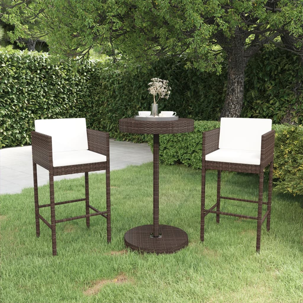 foto del prodotto set bar da giardino 3 pz con cuscini polyrattan marrone cod mxl 35091