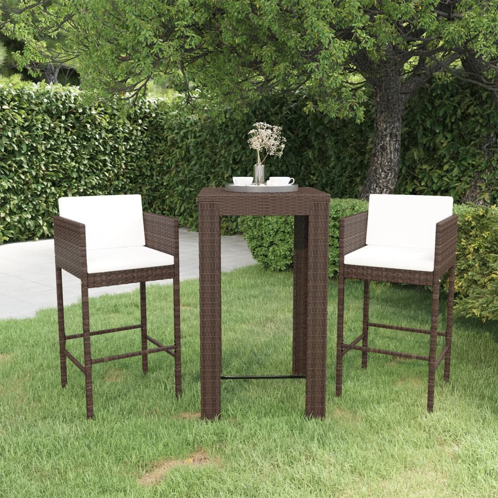 foto del prodotto set bar da giardino 3 pz con cuscini polyrattan marrone cod mxl 43621