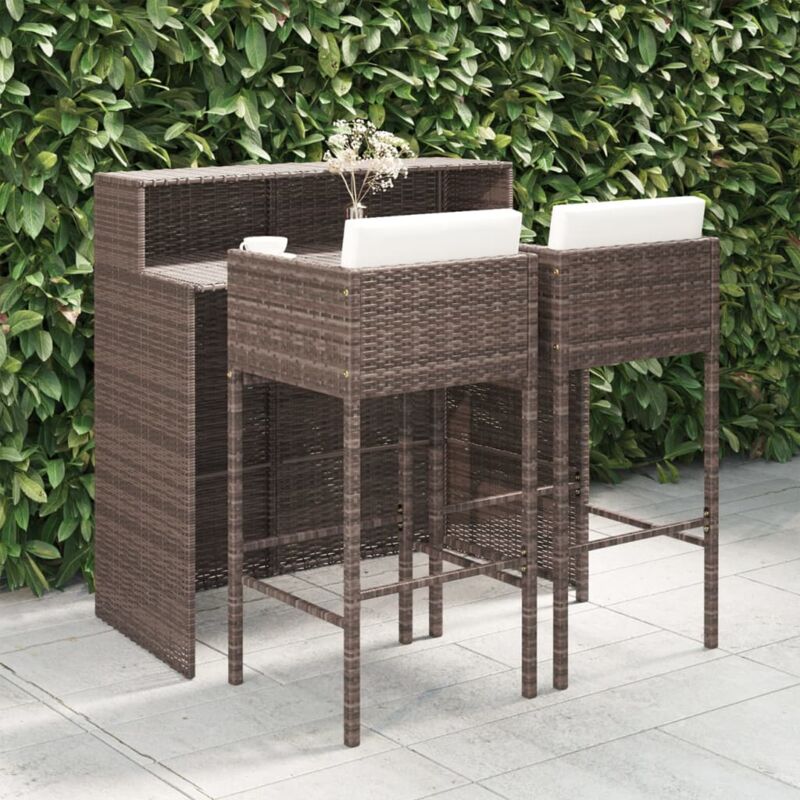 foto del prodotto set bar da giardino 3 pz con cuscini polyrattan marrone vidaxl