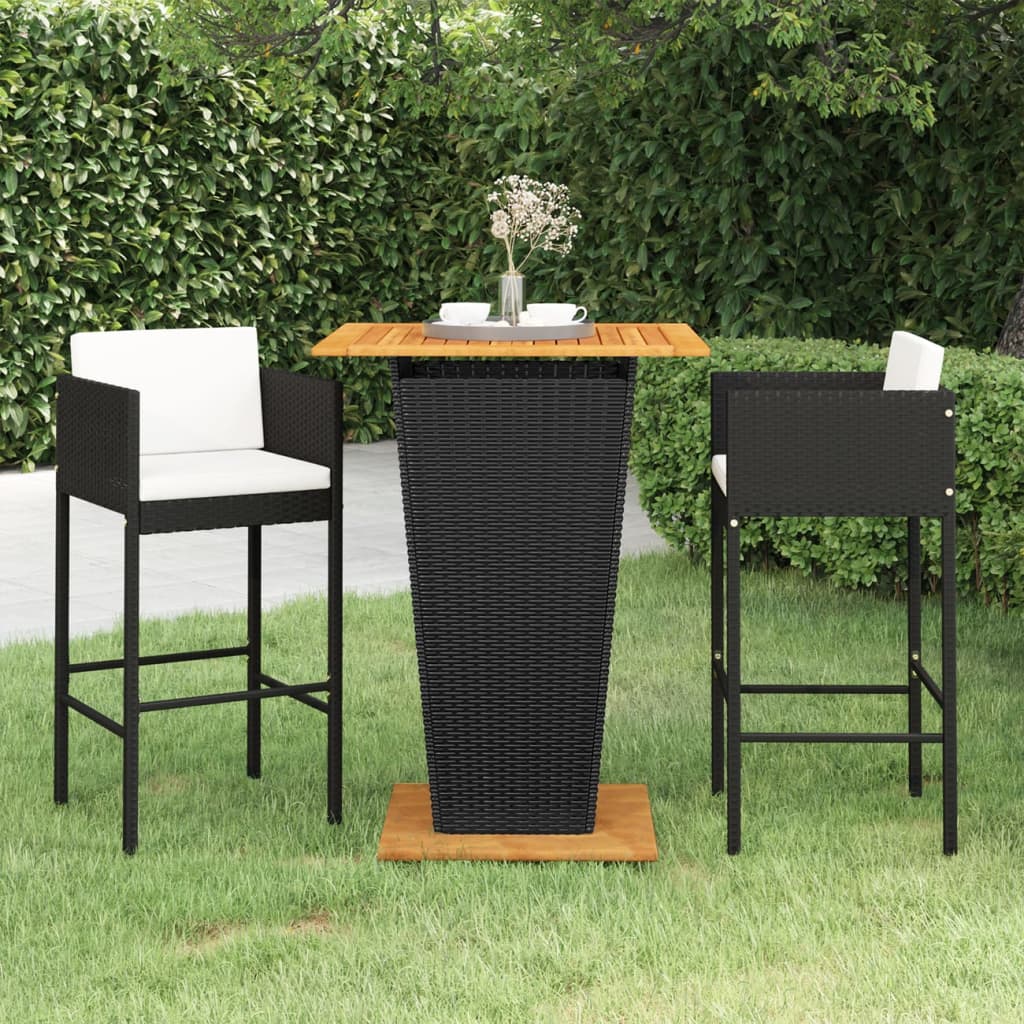 foto del prodotto set bar da giardino 3 pz con cuscini polyrattan nero cod mxl 37414